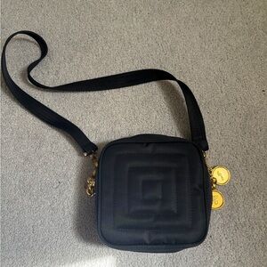 Jay Herbert Black Quilted Crossbody Bag with Gold Accents